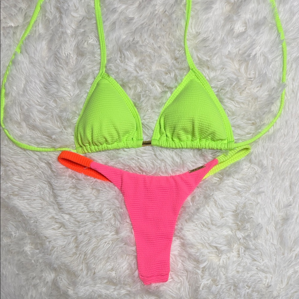 Brazilian Bikini Neon Green and Pink Bikini Set